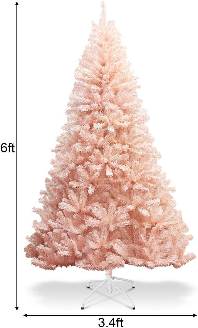 SPSUPE Pink Artificial Christmas Tree, Unlit Hinged Spruce Full Tree with Metal Stand, Easy to Assemble, Ideal for Festival Indoor Outdoor Use (6 ft)