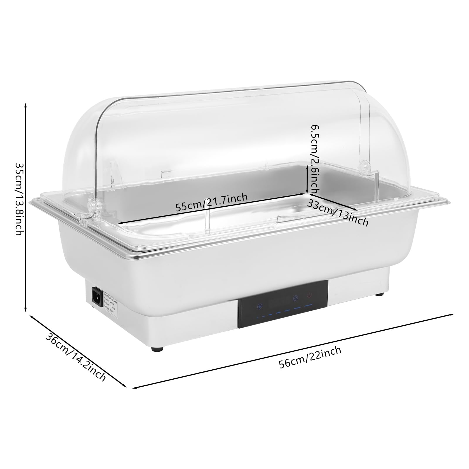 Chafing Dish - Plato eléctrico (9 L, con control de temperatura táctil y tapa) | Calentador de buffet con indicador LED de 35 – 90 °C para brunch fiestas y catering