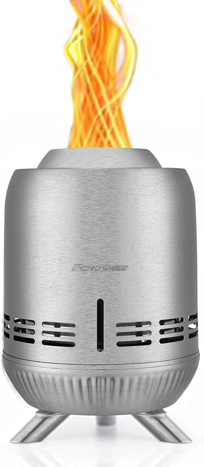EchoSmile 12 x 7 inch Smokeless Tabletop Fire Pit with Stand, Stainless Steel Portable Fire Pit for Outside Camping, Patio, Camping Stove Fueled by Pellets or Wood Burning, Sliver