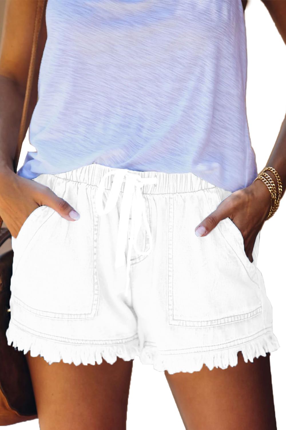 Womens Lightweight Shorts Casual Baggy Trendy Hot Pants Elastic Waist Drawstring Comfy Shorts