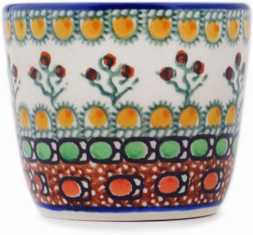 Polmedia Polish Pottery Tumbler UNIKAT - Cranberry Medley Pattern Handmade in Boleslawiec Poland by Ceramika Artystyczna + Certificate of Authenticity