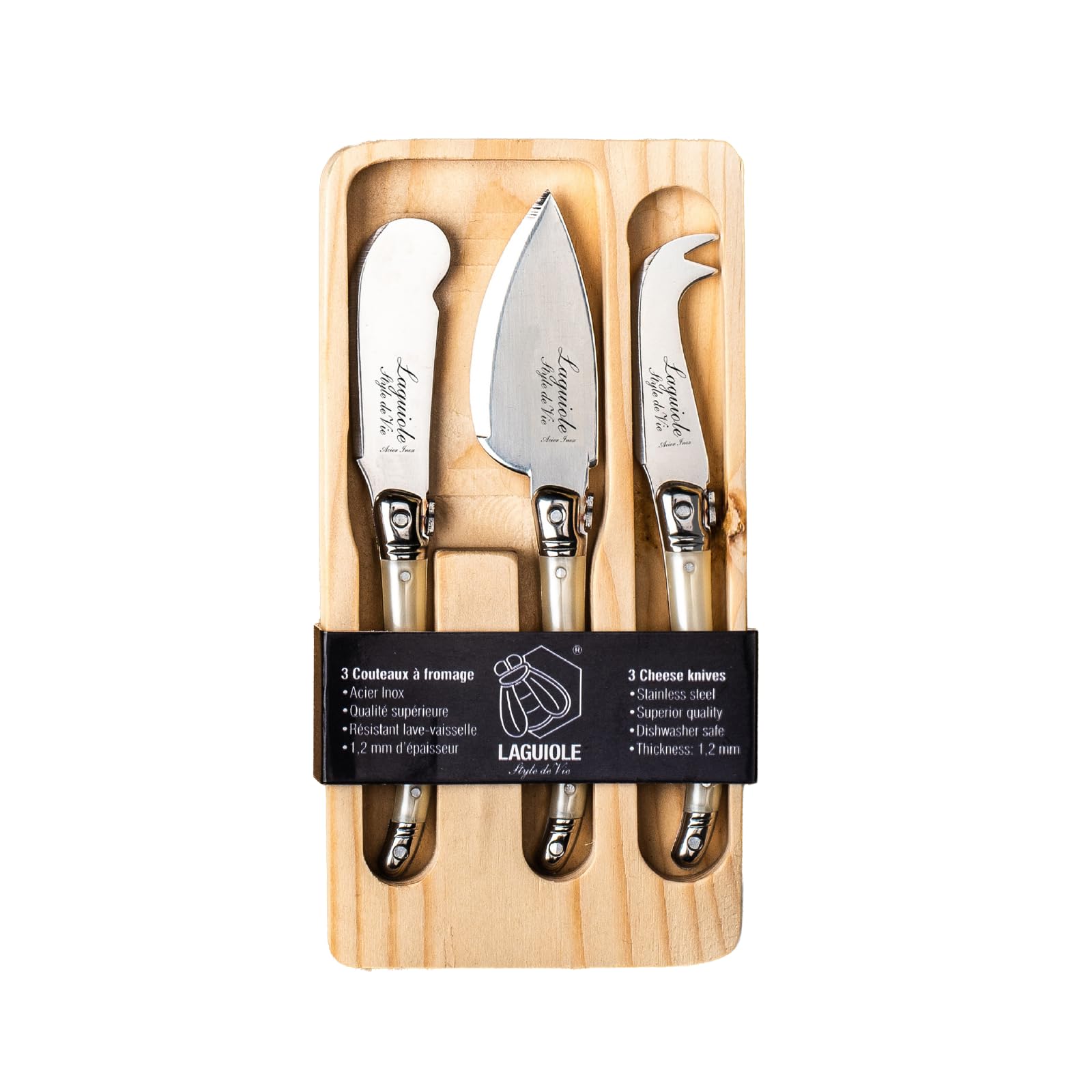 Laguiole Style de Vie Cheese Knife Set - Premium Line Cheese Knives Set of 3 - Mother of Pearl Color - Dishwasher Safe - Premium Tableware