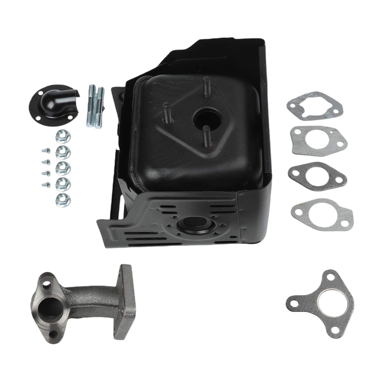 Kit silenziatore di scarico per motore GX390 GX420 188F 190F 13CV 15CV, metallo argento con guarnizione e viti per un funzionamento silenzioso
