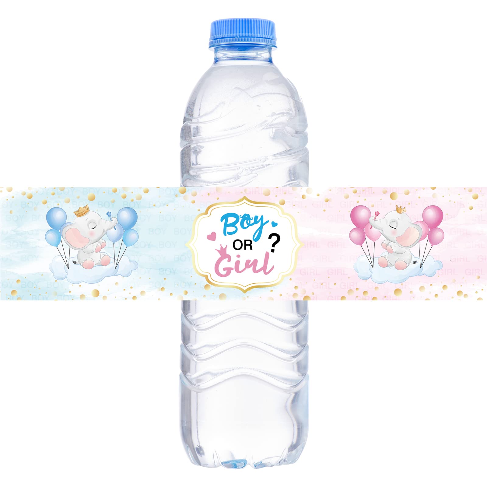 WOWOPA Boy or Girl Water Bottle Labels Gender Reveal Baby Shower Water Bottle Stickers Pink and Blue Elephant Theme Party Decoration Set of 32