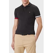Erkek Normal Kal p Logo Bayrak  lemeli Pamuklu K sa Kollu Siyah Polo Yaka T-Shirt MW0MW42743-BDS