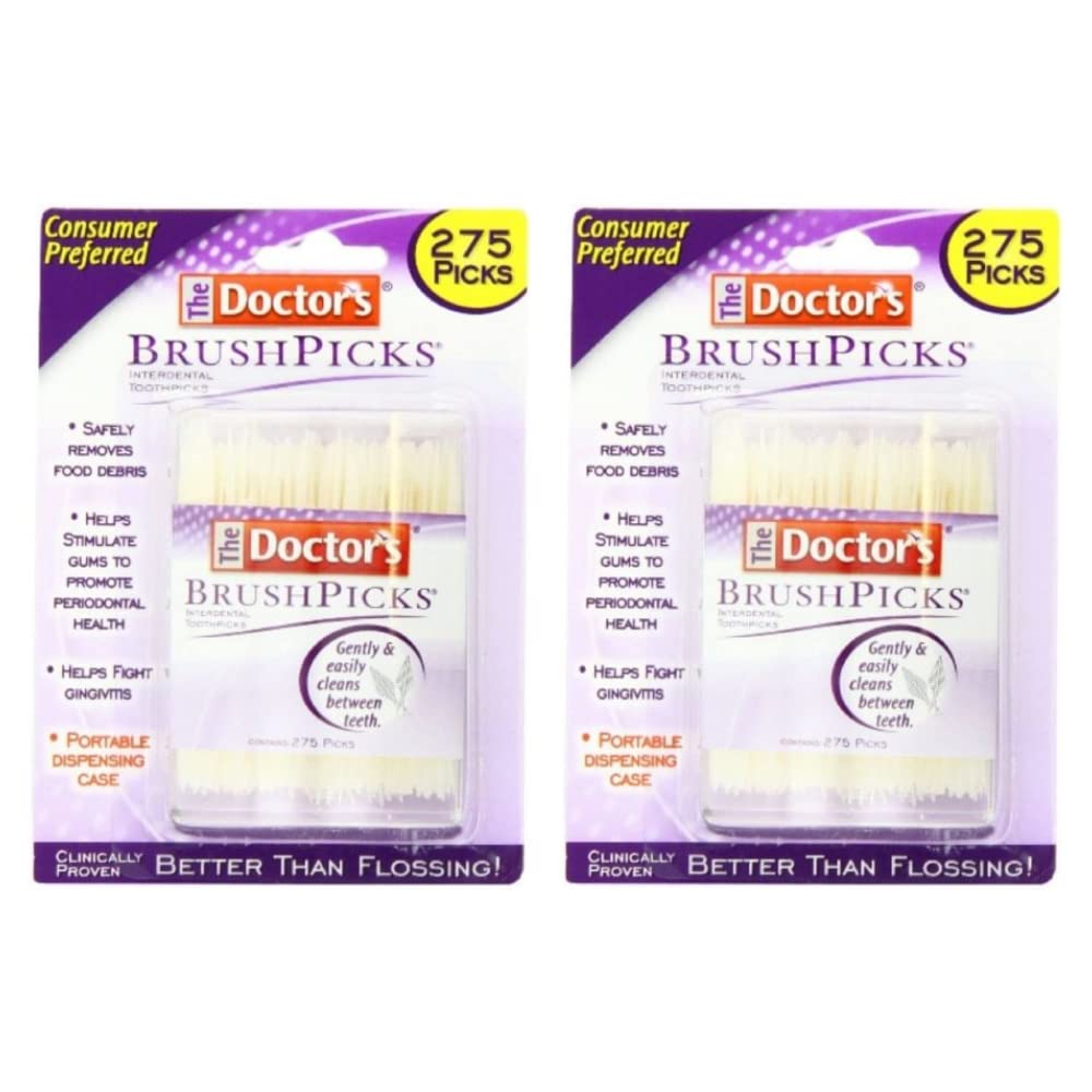 Doctor's BrushPicks Toothpicks - Safely Remove Food Debris, Fight Gingivitis & Stimulate Gums | 275 Picks (2 Packs)