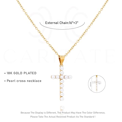 Miniatura 2 de Pearl Cross Necklace For Women Girls Trendy, Cute Cross Pendant Jewelry Gifts For Teen Girls, Dainty 18K Gold Plated Pearl Cross Necklace