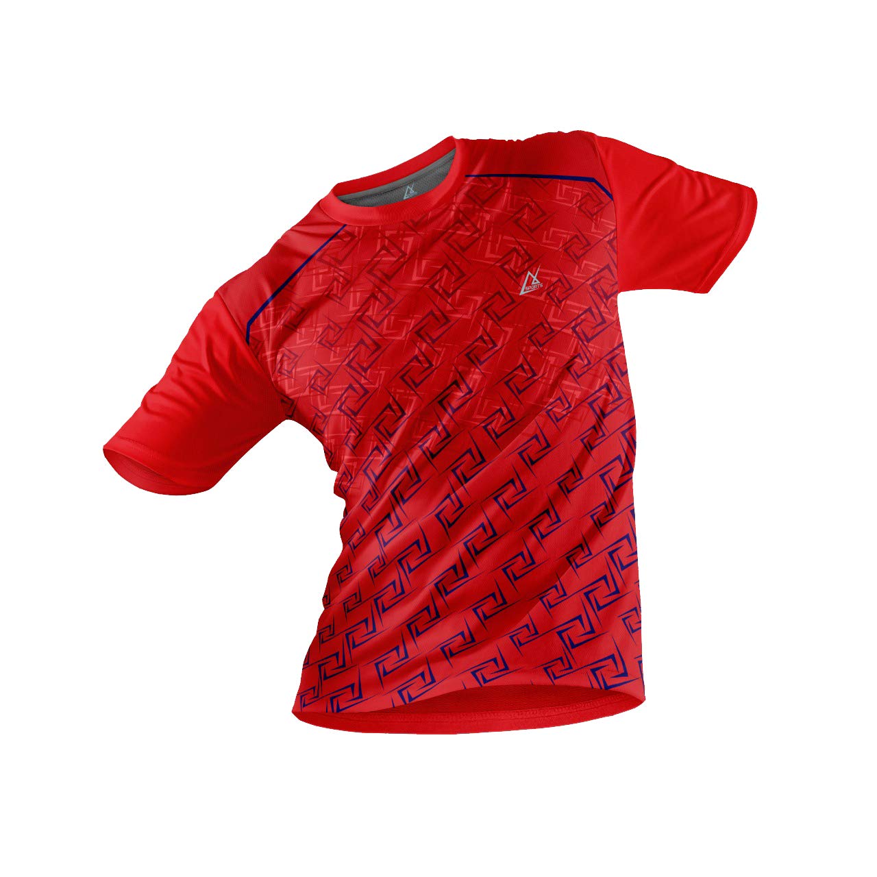 JJ TEESPolyester Half Sleeve Jersey with Round Collar and Digital Print All Over for Men (Color: Red and Navy Blue Shade)