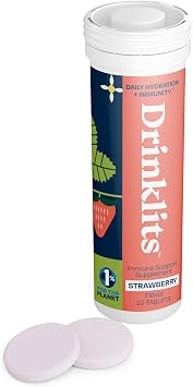 أقراص دعم المناعة اليومية من Drinklits Strawberry | 0 جرام سكر - فيتامين سي - إلكتروليتات - مزيج نباتي | أنبوب واحد 10 أقراص/حصص