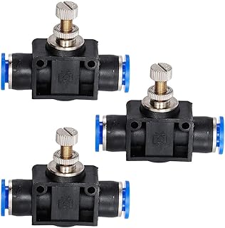 Carkio Pneumatic Air Flow Control Valve,3 pcs Union Straight Pneumatic Speed Controller Valve with 3/8" Push-to-Connect Fitting Quick Release Connectors Air Line Fittings for 10mm Tube