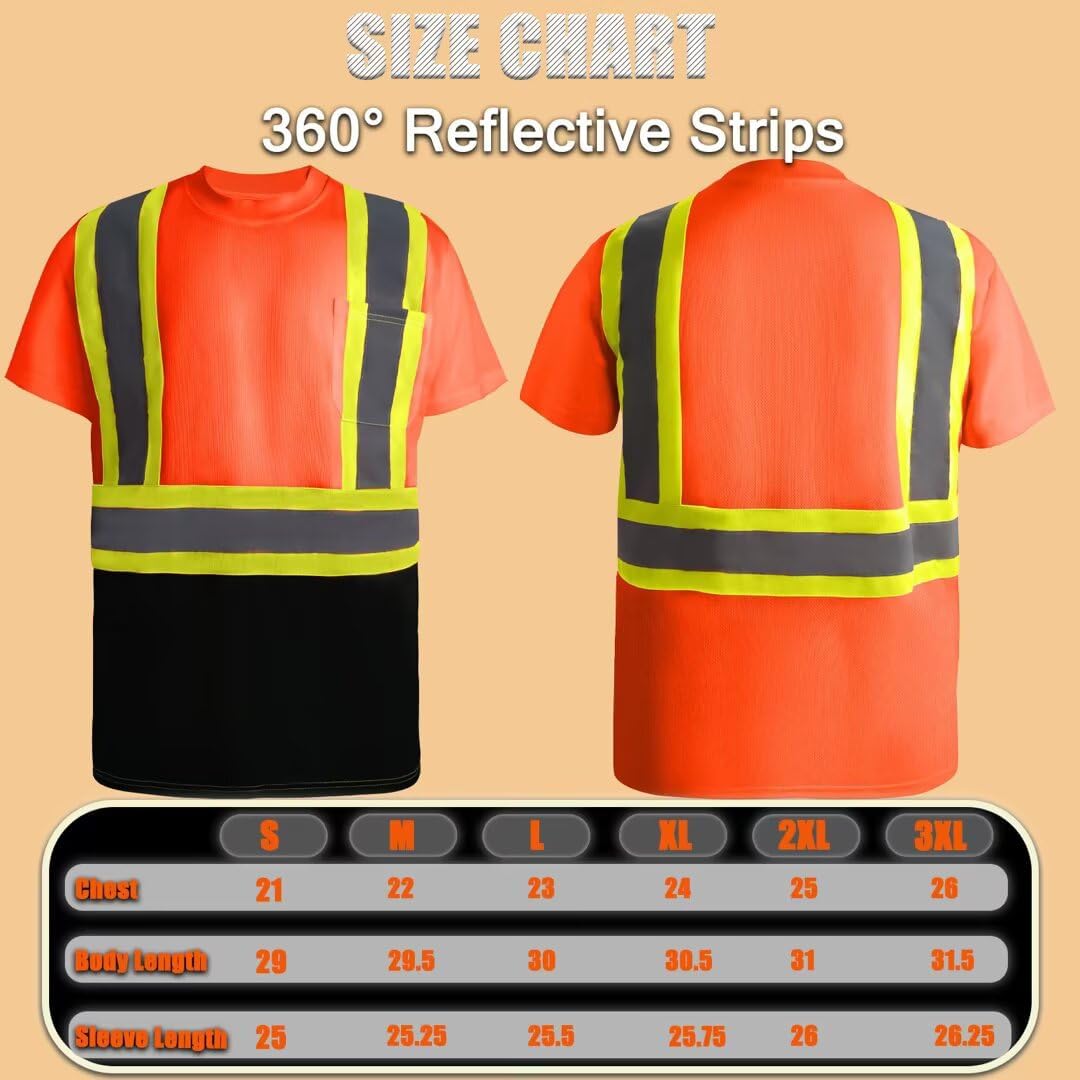 LeeHanTon Safety Shirt High Visibility Shirts Hi Vis Construction Work Short Shirt Reflective Strips Quick Dry T Shirt - Image 6