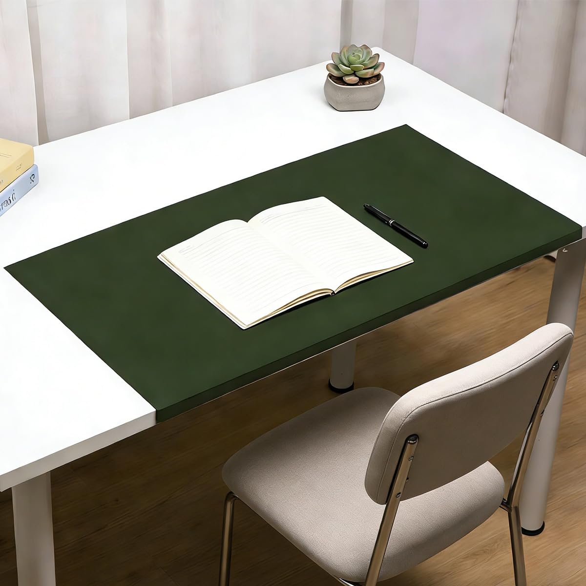 Large Desk Pad with Edge Protector, Leather Extended Keyboard Mouse Mat, Waterproof Desk Blotter Pad Table Protector for Office Work Writing Study (Green,90x50cm)
