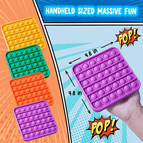 Push Pop Bubble Fidget Sensory Toy, 4-Pack Push Pop Fidget Toy, Square, Purple, Orange, Mint Green, Yellow, Party Favors #TOP3