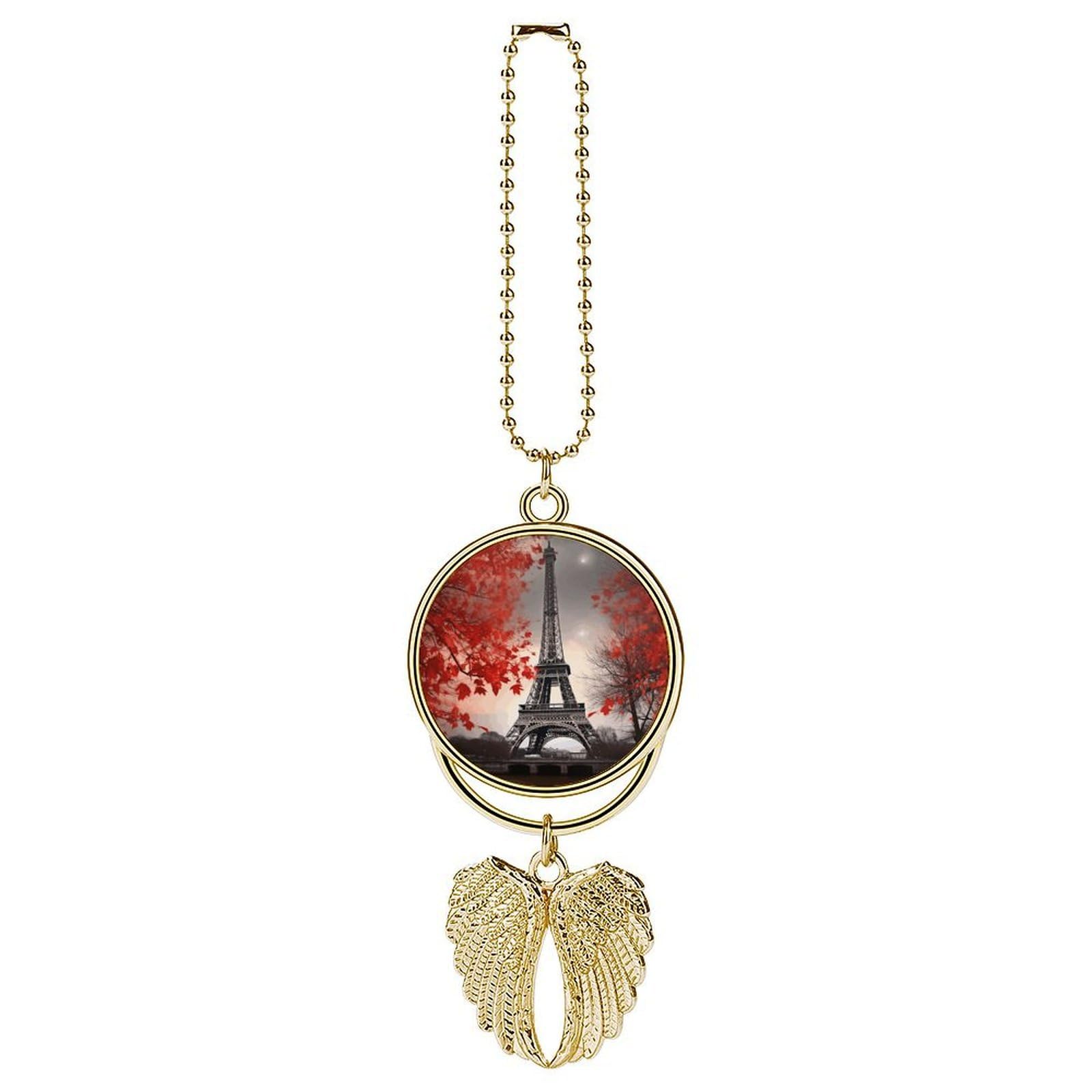 Eiffel Tower Autumn Leaves Car Charm Alloy Car Rear View Mirrors Hanging Ornaments Stylish Car Pendant Funny Auto Hanging Accessories Car Hanging Ornaments Gift for Women Men