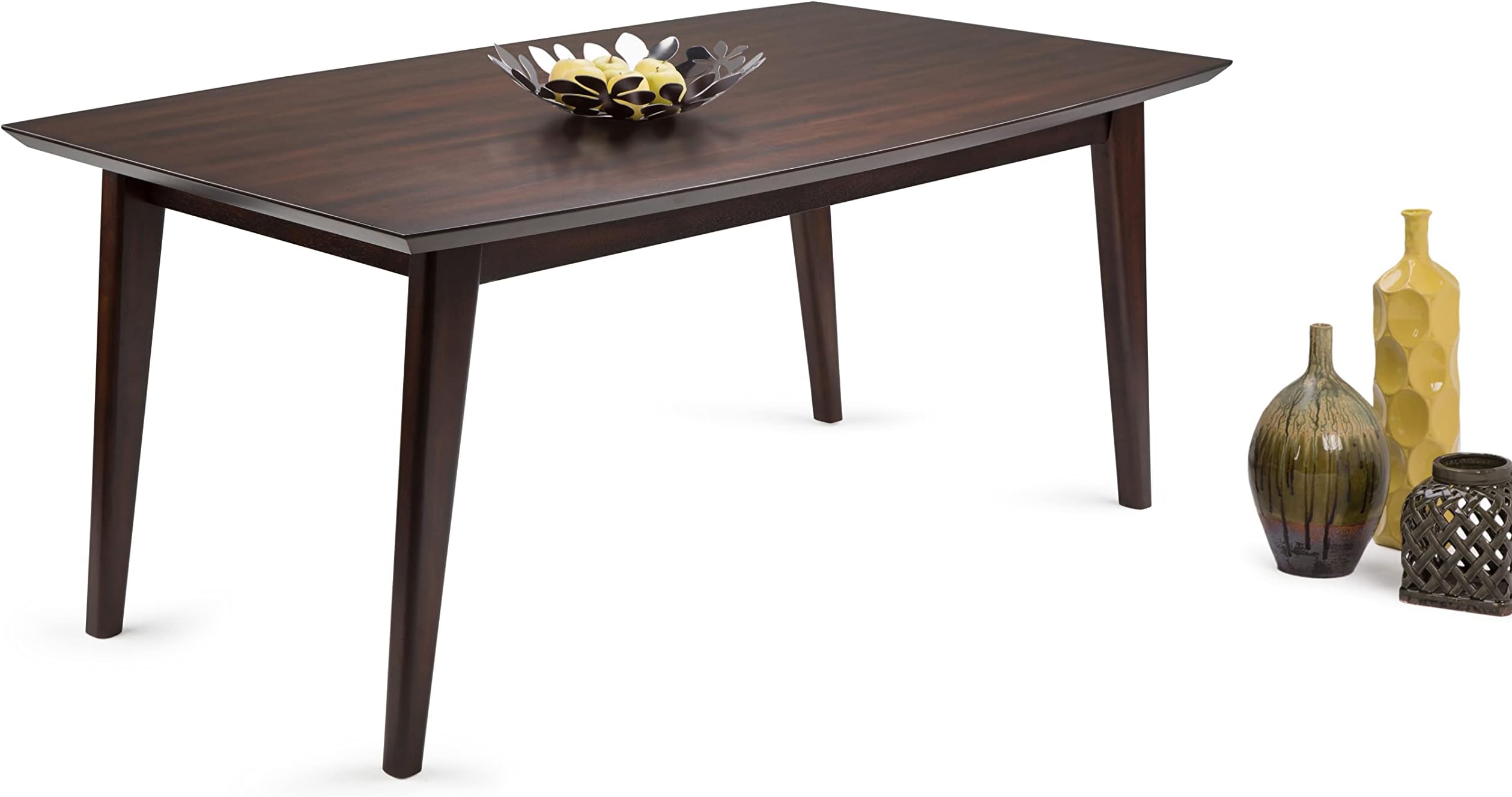 SIMPLIHOME Draper Dining Table, Solid Rubberwood in Java Brown, 66 x 40 inches, Mid-Century Modern-Style Rectangular Kitchen Table for up to 6 People