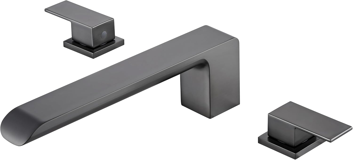 SITGES Minimalist Square-Shaped Bathtub Faucet,2-Handle Widespread Roman Tub Faucet with 11-Inch Spout Reach,High-Flow Deck Mount Bath Faucet Set,Valve Included,Gun Grey