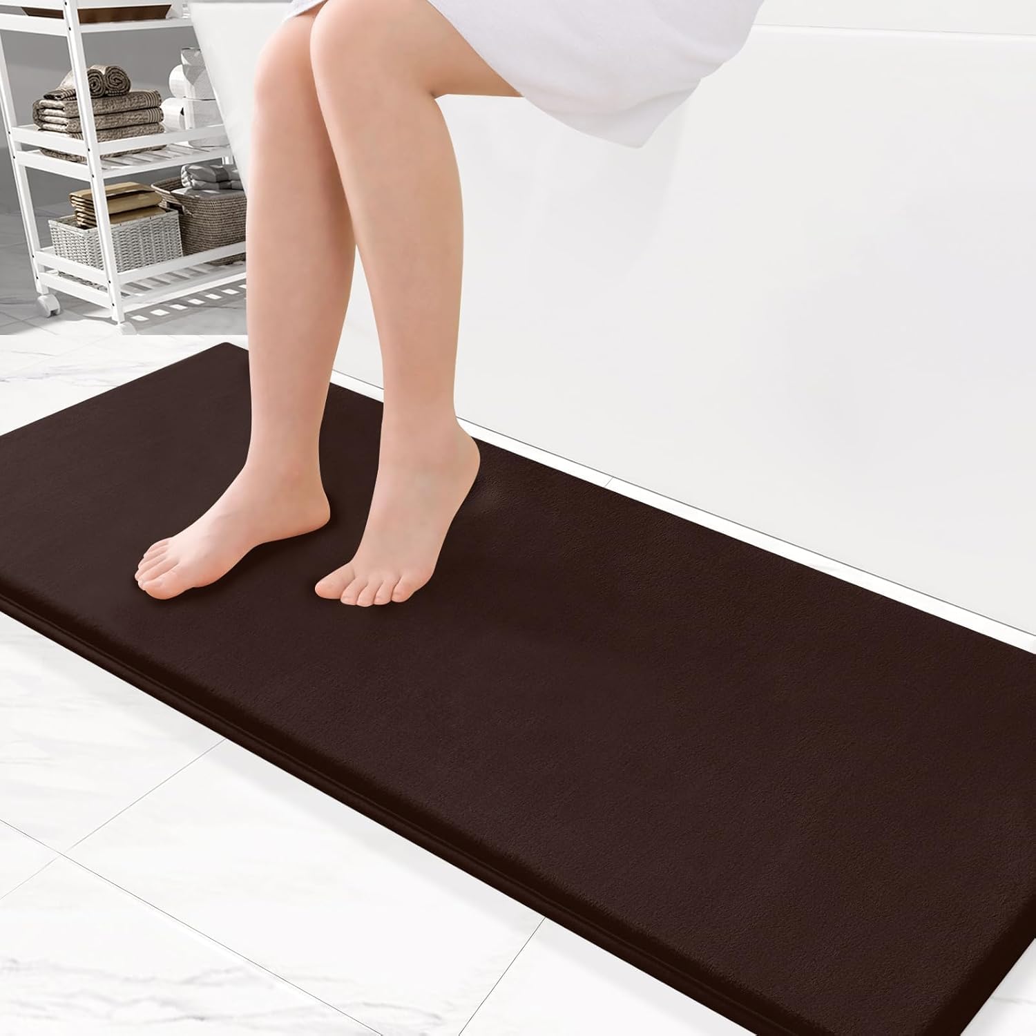Onlyeasy Soft and Absorbent Bathroom Rugs, Non-Slip, Comfortable, Machine Washable Bath Carpet for Bathroom Floor, Tub, Shower (17x47 inch, Brown)-image-6