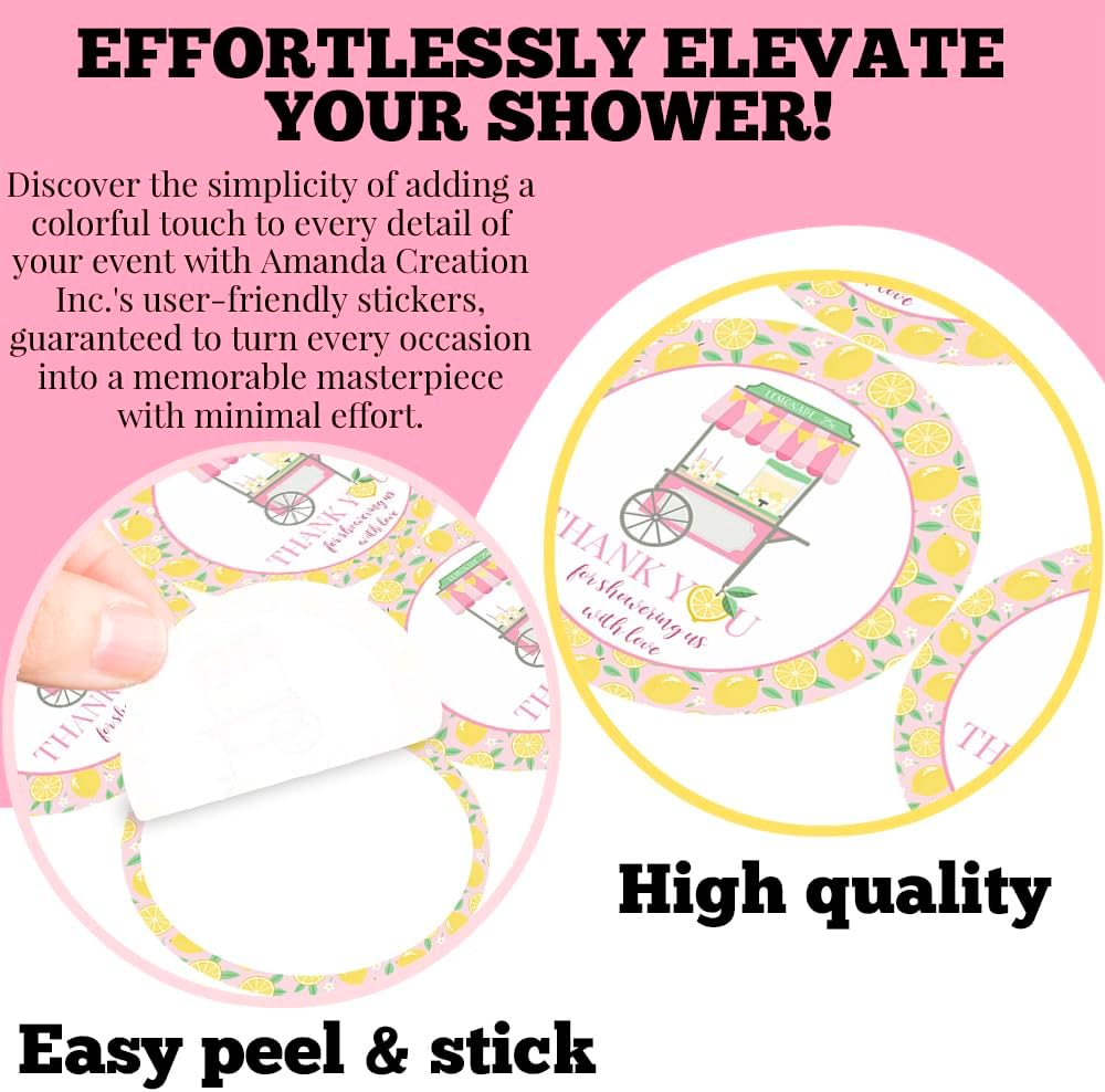 Pink Lemonade Baby Shower Thank You Stickers for Girls - 40 2" Round Labels - Cute Lemon Themed Party Favor Stickers, Gift Bag Labels & Envelope Seals by Amanda Creation - Image 8