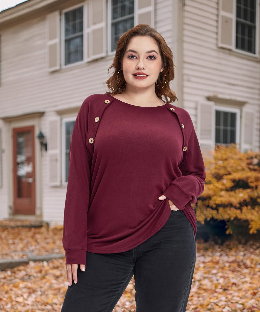 TIYOMI Plus Size Tops for Women Long Sleeve Shirts Crewneck Tunics Button Up Casual Loose Fit Tshirt XL-5XL 14W-28W - Image 2