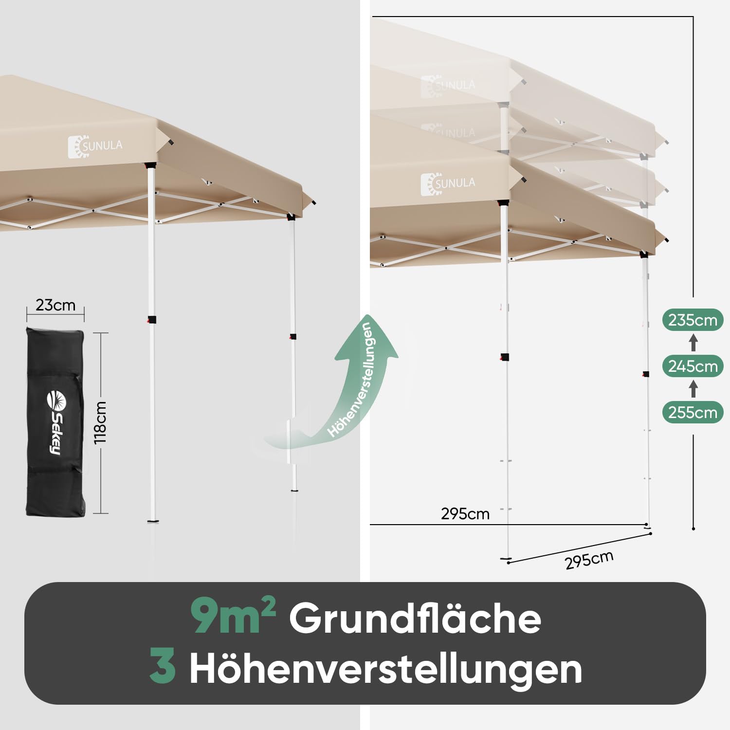 Sunula Pavillon 3x3 Wasserdicht Stabil Winterfest, Faltpavillon 3x3m mit Verdickten Röhren, Partyzelt Pavillion Klappbar für Camping Festival Party, Khaki