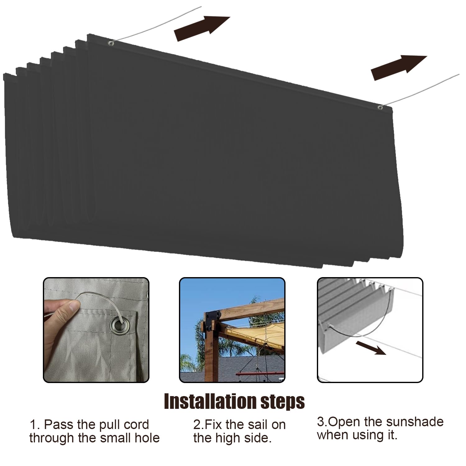 Einziehbare Welle Sonnensegel 2x3M, Verstellbar Aufrollbar Sonnenschutz Mit ösen, Spannmarkise Beschattung, Markise Wasserdicht Verstellbar Markisenstoff Für Terrassenüberdachung - Dark Graphit