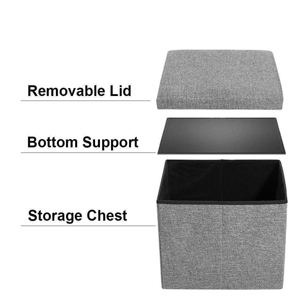 Cubo de Almacenamiento, Plegable Caja Plegable Tela de Lino Reposapiés Taburete con Tapa extraíble Reposapiés Mesa de Centro - Verde 30 cm (Gris 38 cm (15 Pulgadas))