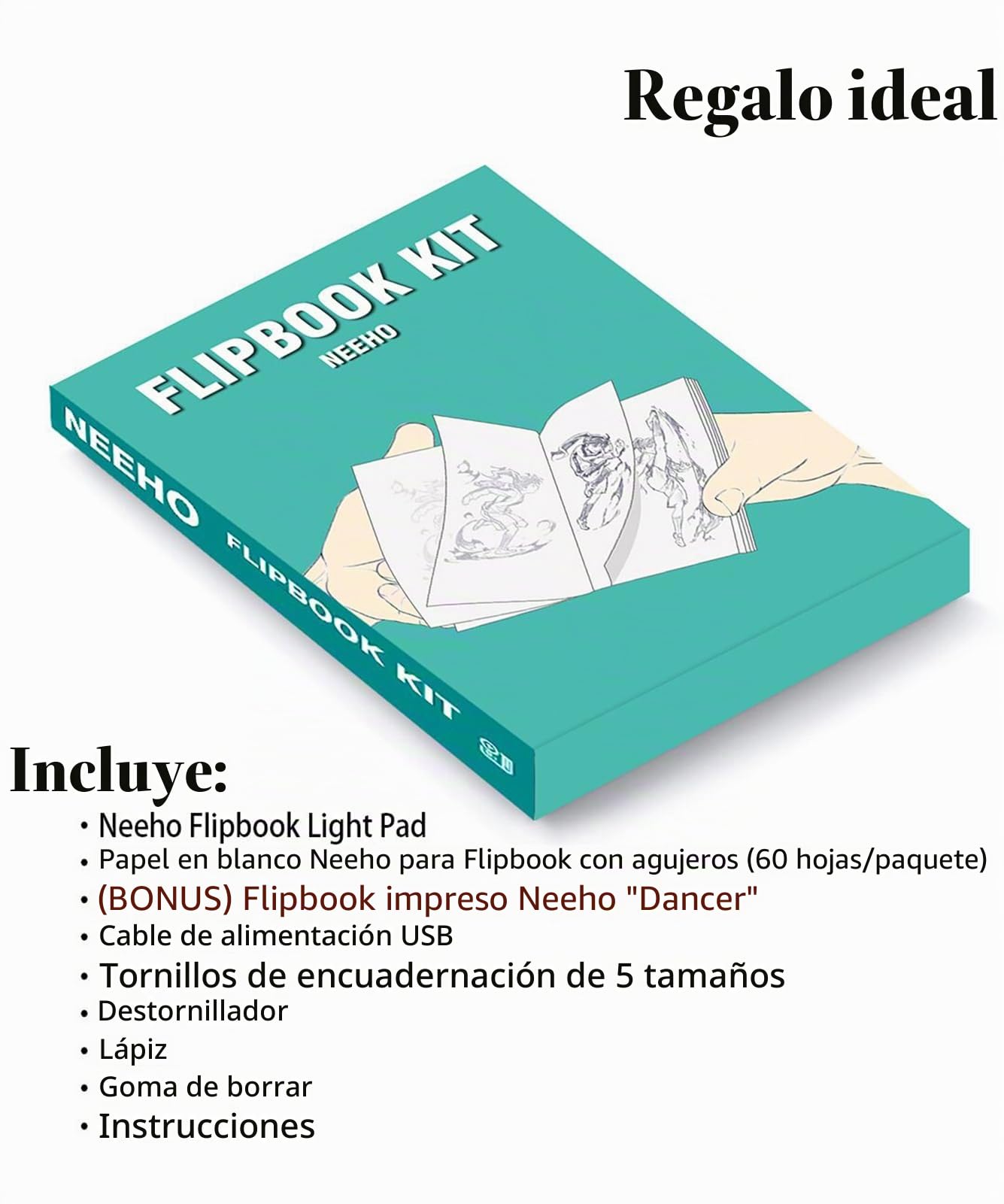 Kit de libro con bloc de luz para dibujar y trazar con 300 hojas de papel preperforado de primera calidad, caja de luz LED para hacer flipbooks de animación con tornillos de encuadernación