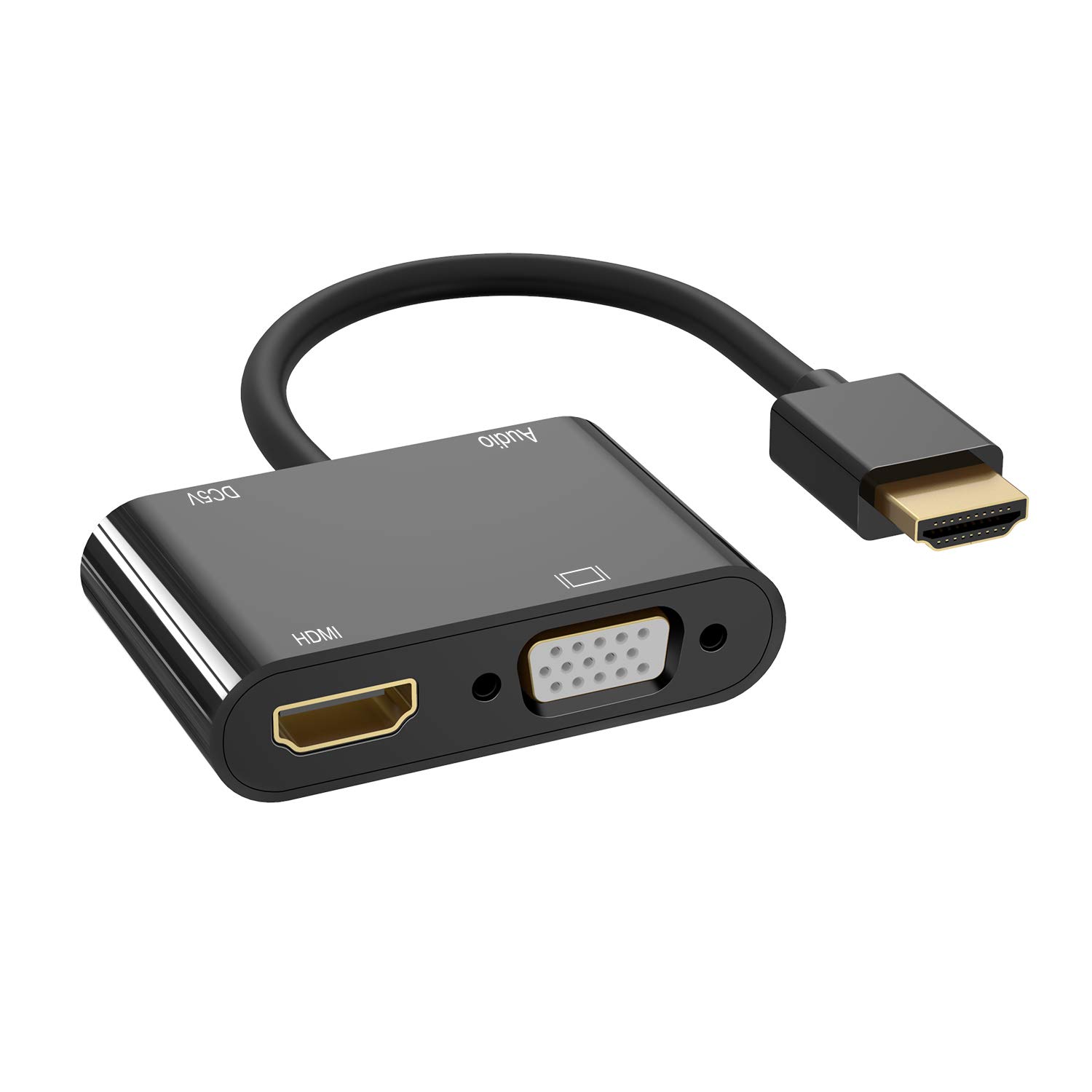 HDMI to VGA Adapter – Dual Display Splitter Converter With Charging and Audio Cables for PC, Laptop, Ultrabook, Raspberry Pi