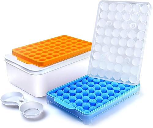 Miniatura 1 de Mini bandeja redonda para cubitos de hielo con tapa y contenedor, paquete de 2 bandejas de silicona para congelador, molde de hielo circular,