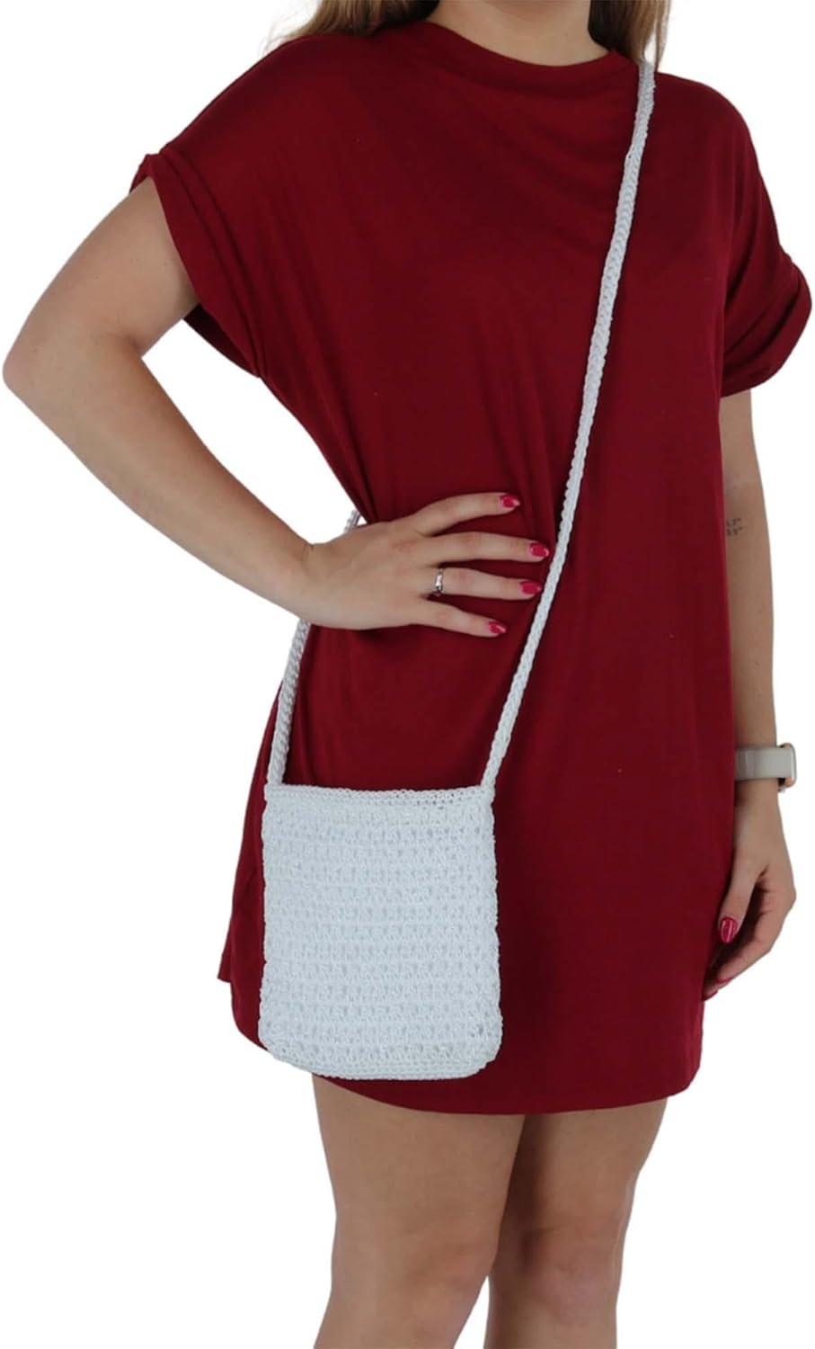 CTM Women's Crochet Crossbody Handbag