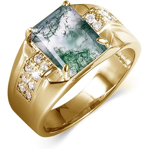 Men's Rings 2CT Emerald Cut Gemstone Ring for Men in 10K 14K 18K with 0.5cttw Real ...