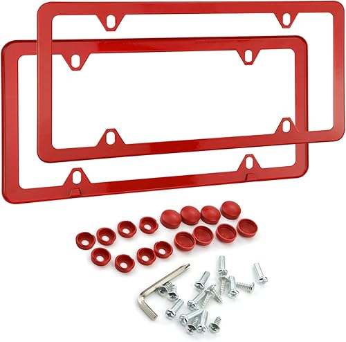 Miniatura 8 de Paquete de 2 marcos de matrícula de acero inoxidable, cubiertas para matrícula de automóvil con pernos y tapas de arandela, se ajustan a placas