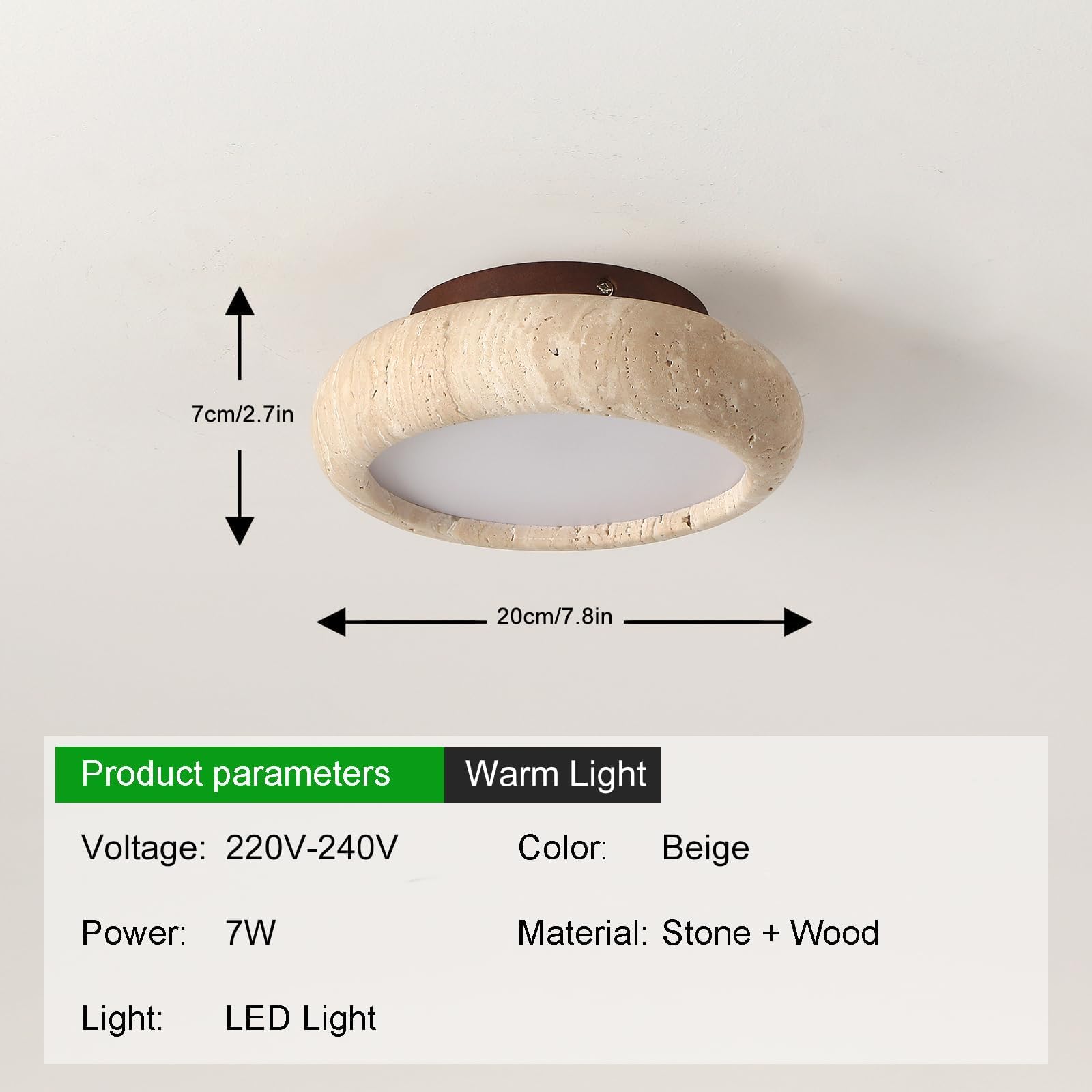 20cm 700lm 7W Plafoniera LED Giapponese Lampadario Wabi-Sabi Lampada Travertino Giallo Lampadari Rotonda Plafoniere luce Calda per Camere da Letto Sale da Pranzo Cucina Corridoi E Ingressi