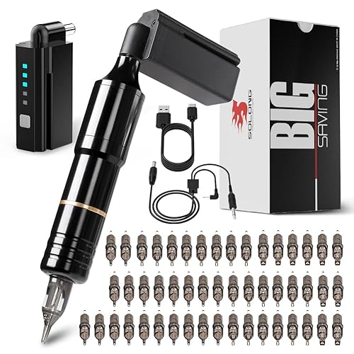 Solong Tattoo Kit de bolígrafo de tatuaje con 20 cartuchos de agujas mixtas de fuente de alimentación de tinta de tatuaje EM128KITP192-1-US
