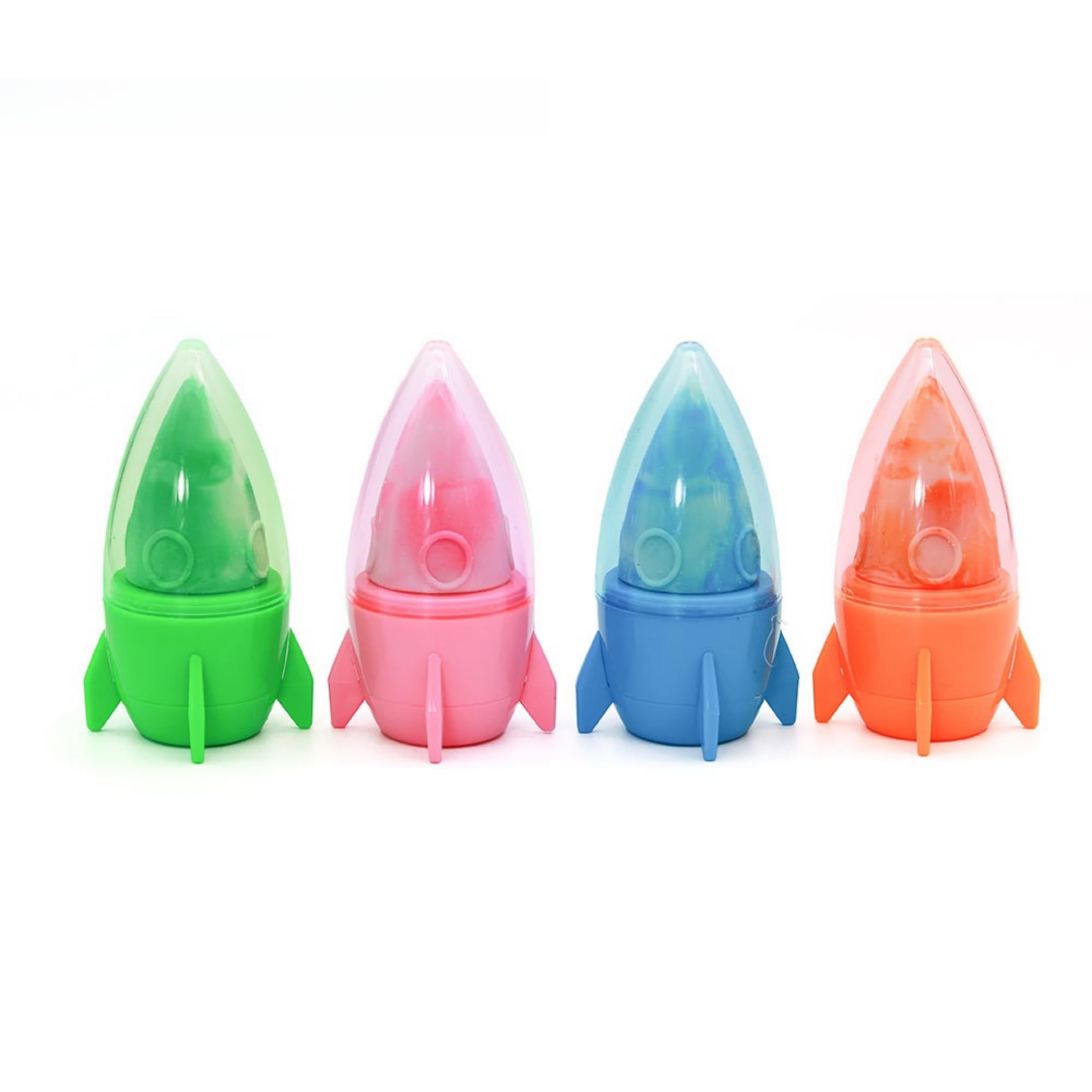 4 PCS Fun Erasers for Kids, Rocket Pencil Sharpener with Eraser, Colorful Pencil Sharpeners Students, Hand Sharpeners with Cool Erasers Bulk for School Classroom Rewards Supplies Party (Rocket)