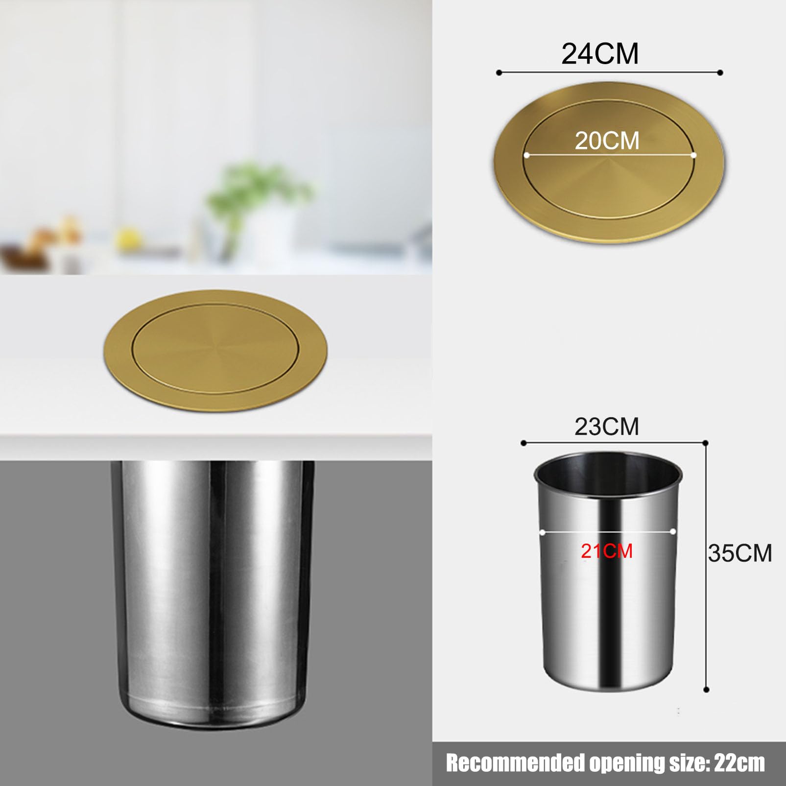 Coperchio per pattumiera da Incasso per Mobile da Cucina, in Acciaio Inox 304, per Il Riciclaggio, per Il Trasporto dei rifiuti, per Il Riciclaggio dei rifiuti, con Occhiello, per Il ricicla