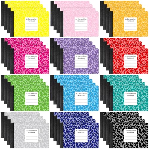 Resurhang 48 Pcs Jr. Composition Notebooks Colored Marble Half Size 4-7/8 x 7-1/2 Inches Composition Notebook 80 Sheet Marble Wide Ruled Assorted Primary Cover Notepad Bulk (Multicolor)