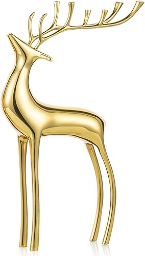 Sziqiqi Escultura de reno para centros de mesa de Navidad, decoración de estatua de cornamenta de ciervo de latón dorado, estatua de alce de metal,