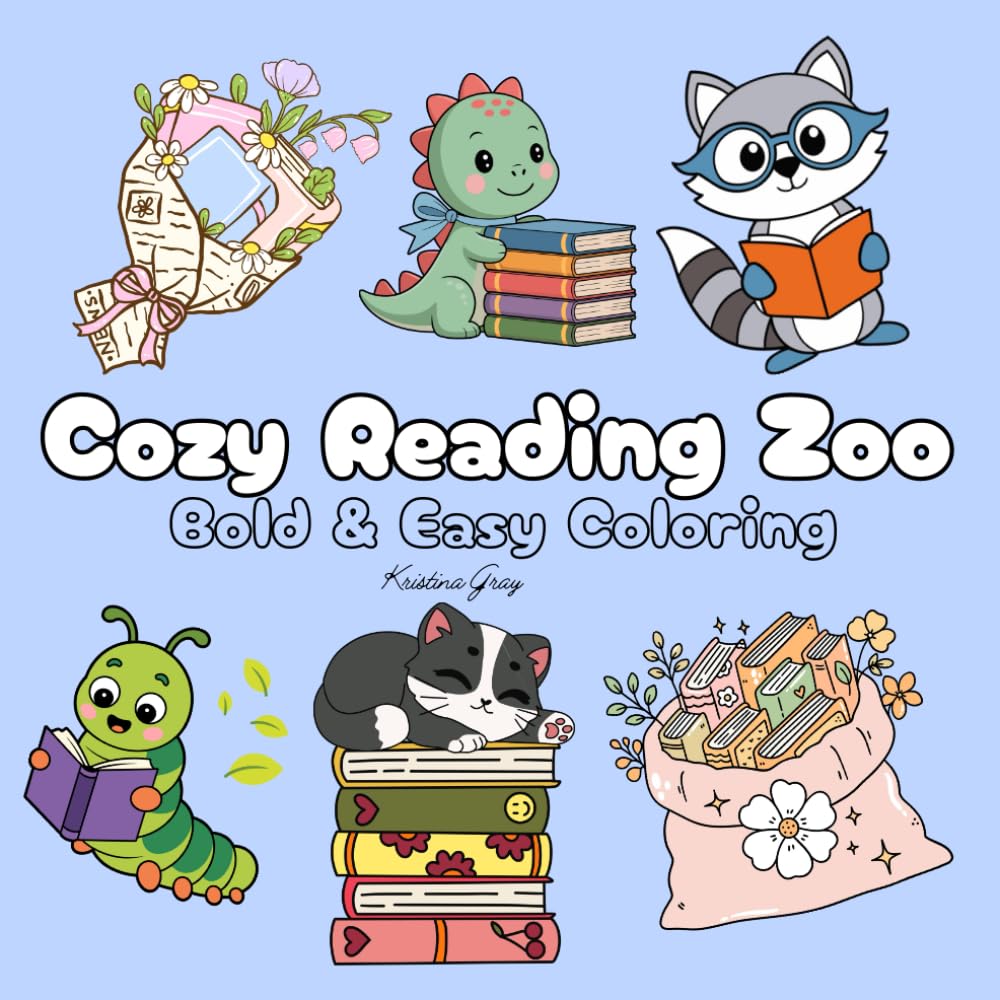 Cozy Reading Zoo: Bold & Easy Coloring