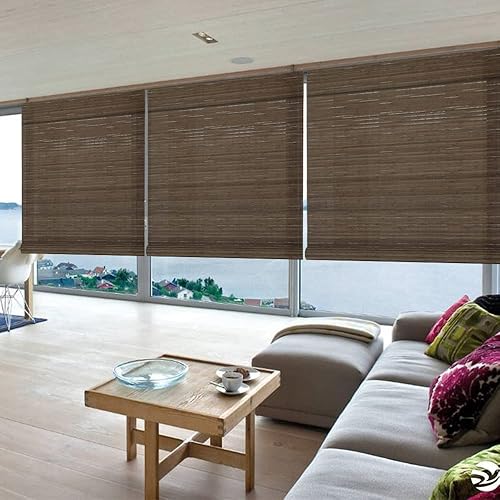 Miniatura 2 de LETAU Persianas de madera sin cuerda para ventana, cortinas enrollables personalizadas de bambú que filtran la luz, patrón 14