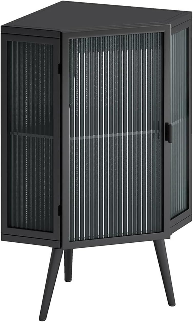 Toforo Modern Corner Storage Cabinet with Tempered Glass Door and Shelf, Accent Corner Hutch Small Metal Cabinet for Bathroom, Kitchen, Living Room, Black