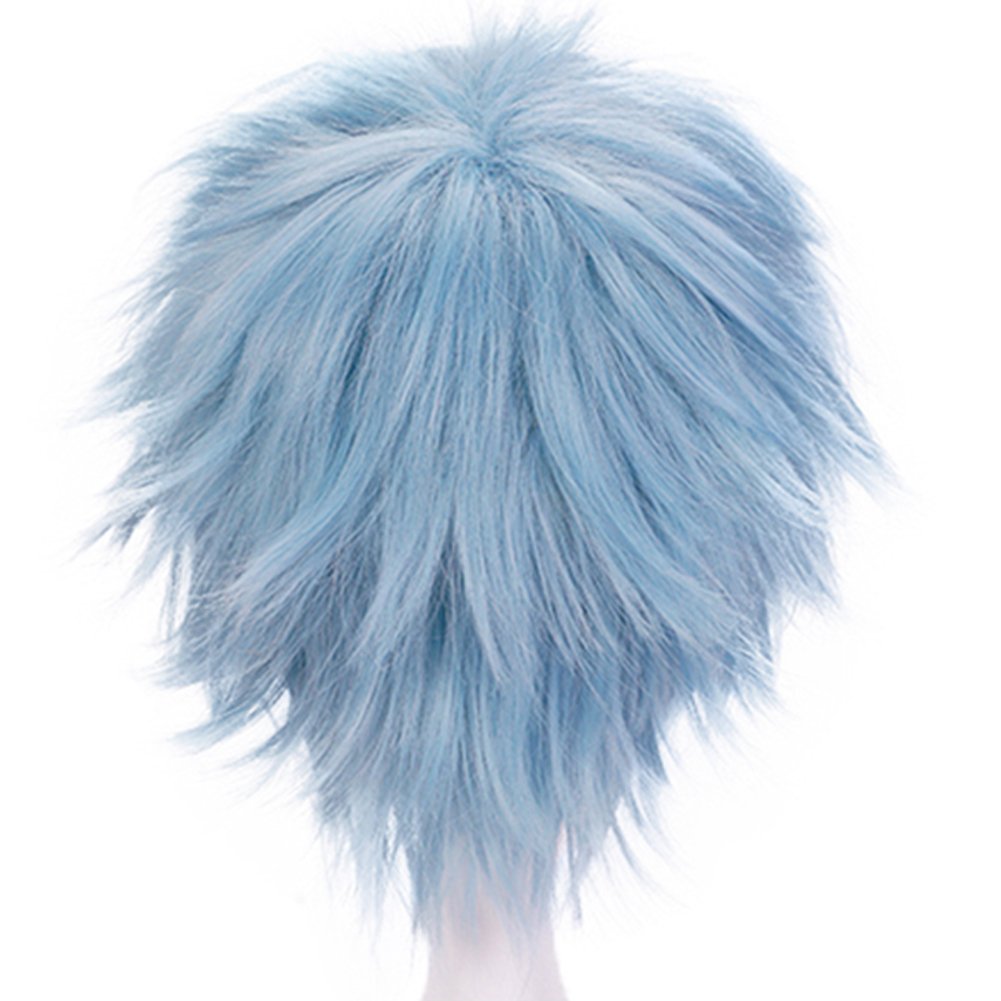 ANOGOL Hair Cap+Blue Anime Cosplay Wig Short Light Blue Wig Short Synthetic Hair Halloween Christmas Party Costume Event Anime Hero Wigs Peluca Azul Corta - Image 5