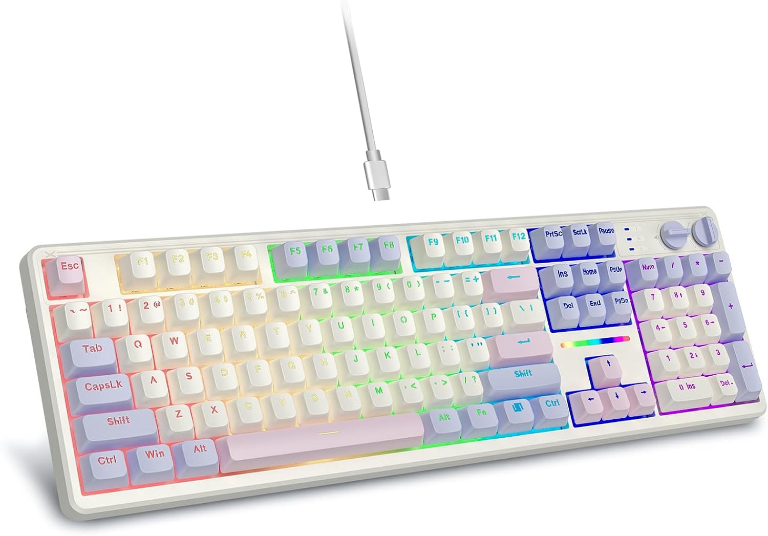 E-YOOSO Creamy Mechanical Keyboard Wired, Gasket Structure with Sound Dampening Foam, Led Backlit, Hot Swappable, Pre-lubed Linear Switches, Full Size Custom Gaming Keyboard for PC/Mac, White Pink