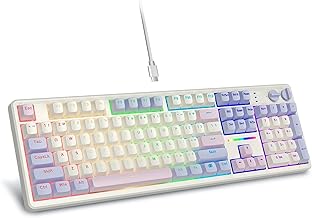 E-YOOSO Creamy Mechanical Keyboard Wired, Gasket Structure with Sound Dampening Foam, Led Backlit, Hot Swappable, Pre-lubed Linear Switches, Full Size Custom Gaming Keyboard for PC/Mac, White Pink