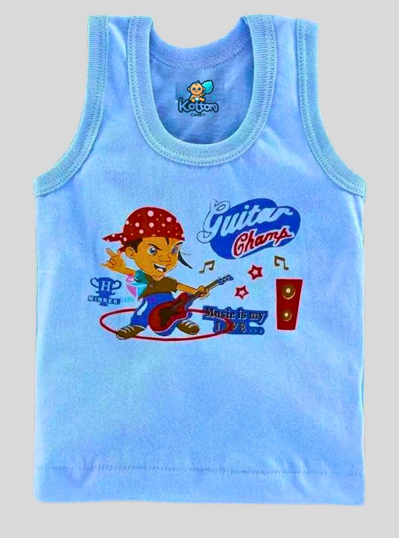 Kotton Candy Printed Vest Baniyan Cotton Inner Wear Sleeveless Undershirts for Kids Sando Ganji Infant Girls/Boys Pack of 6 (0-3 Months) Multicolour 2