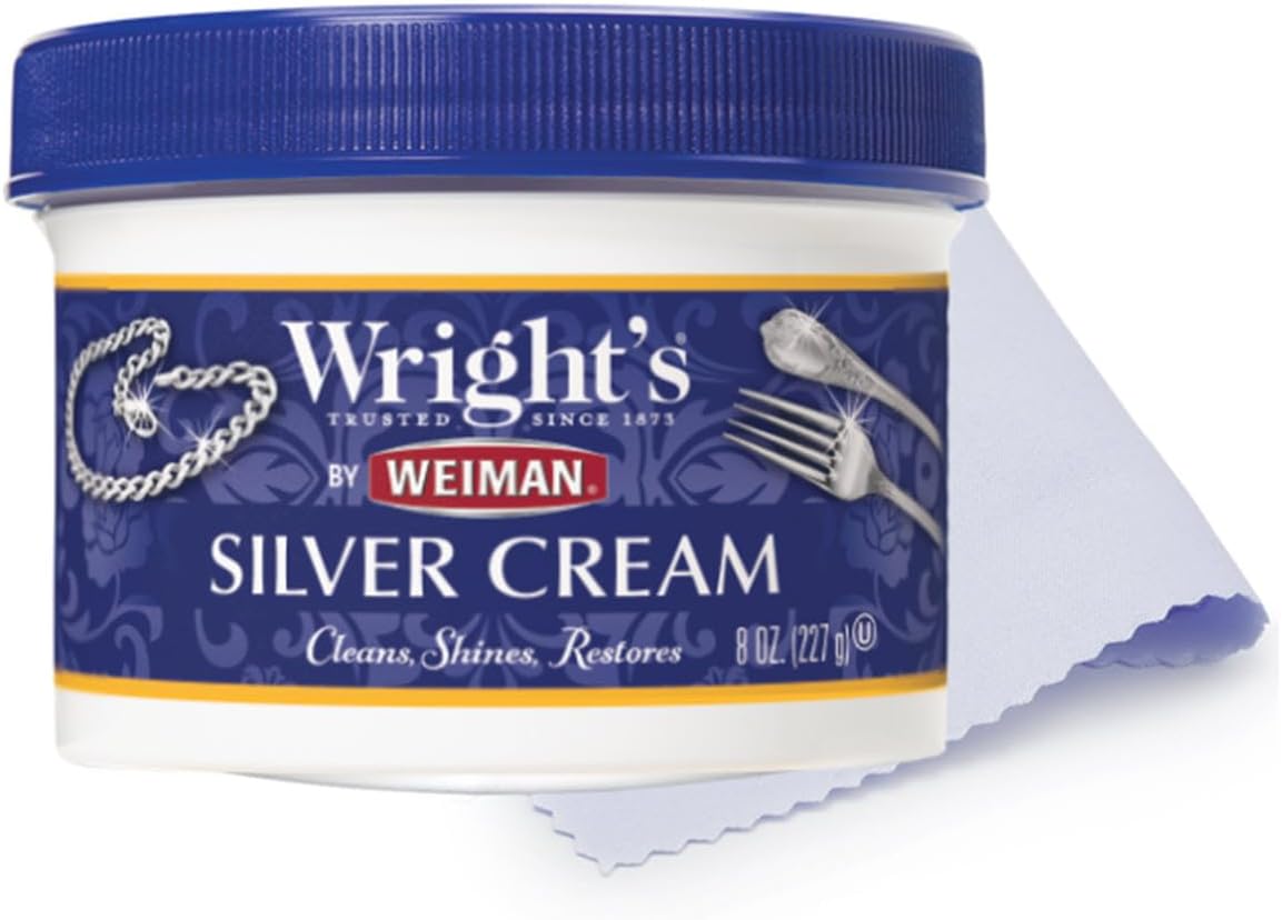 Wright's Silver Cleaner and Polish Cream - 8 Ounce with Polishing Cloth - Ammonia-Free - Gently Clean and Remove Tarnish without Scratching