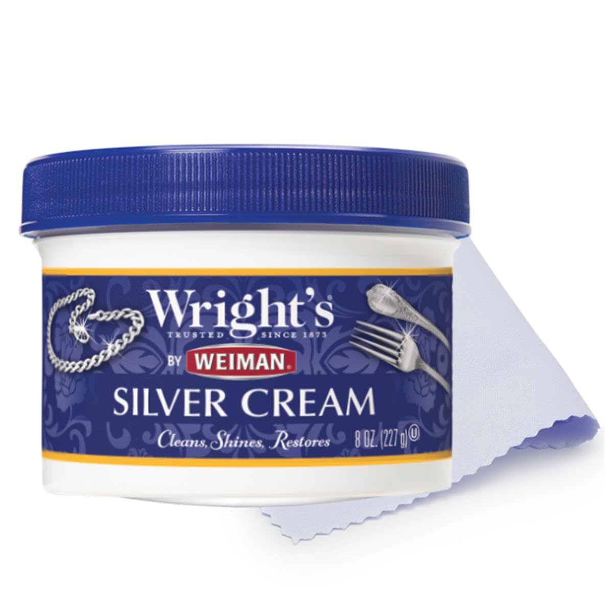 Wrights by Weiman Silver Cleaner and Polish Cream with Polishing Cloth Ammonia-Free Gently Clean Remove Tarnish without Scratching