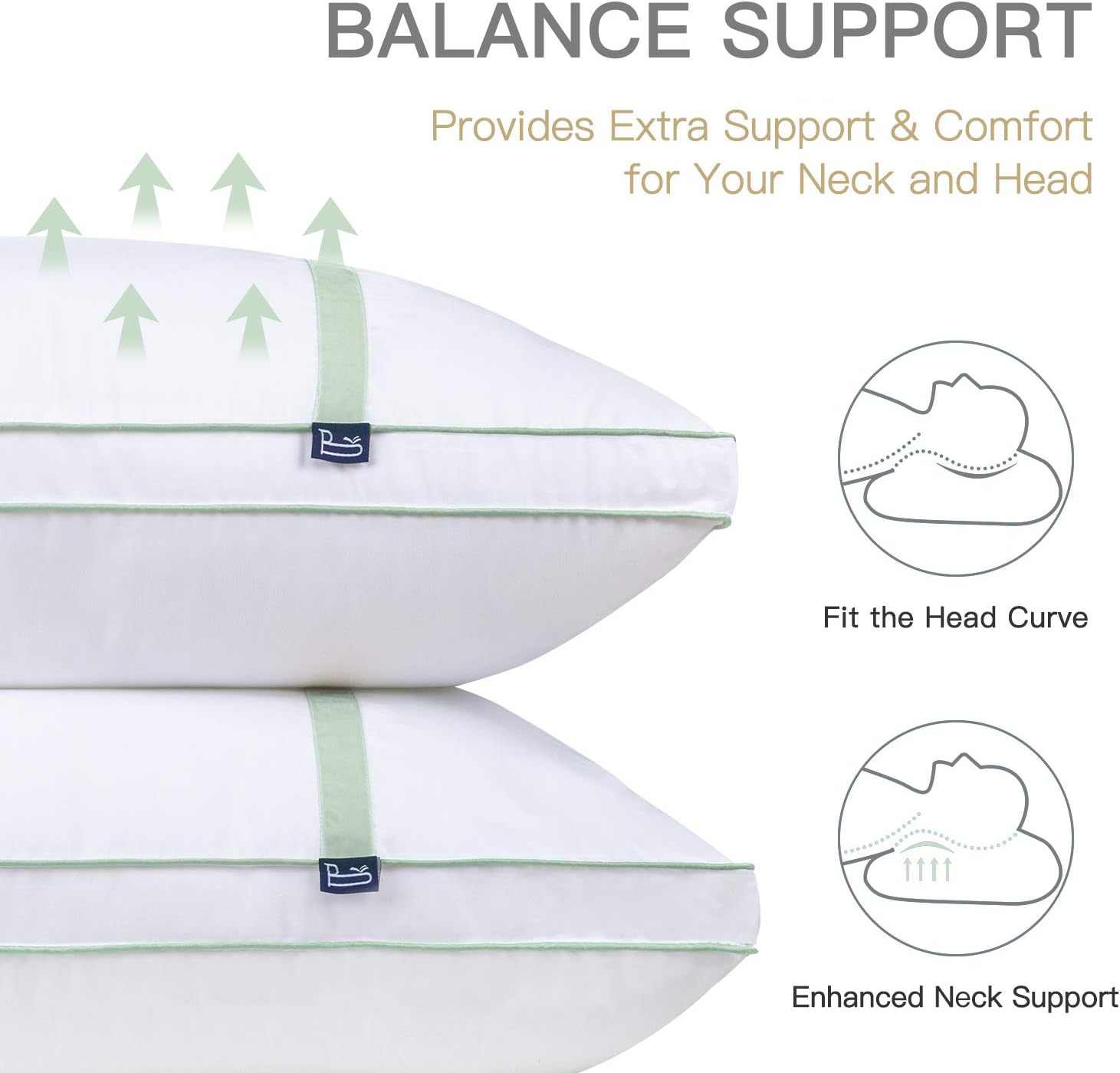 BedStory Pillows for Sleeping 2 Pack Queen Size, Hotel Quality Bed Pillow, Down Alternative Sleep Pillows with Ultra Soft Fiber Fill, Good for Back and Side Sleepers - Green : Home & Kitchen