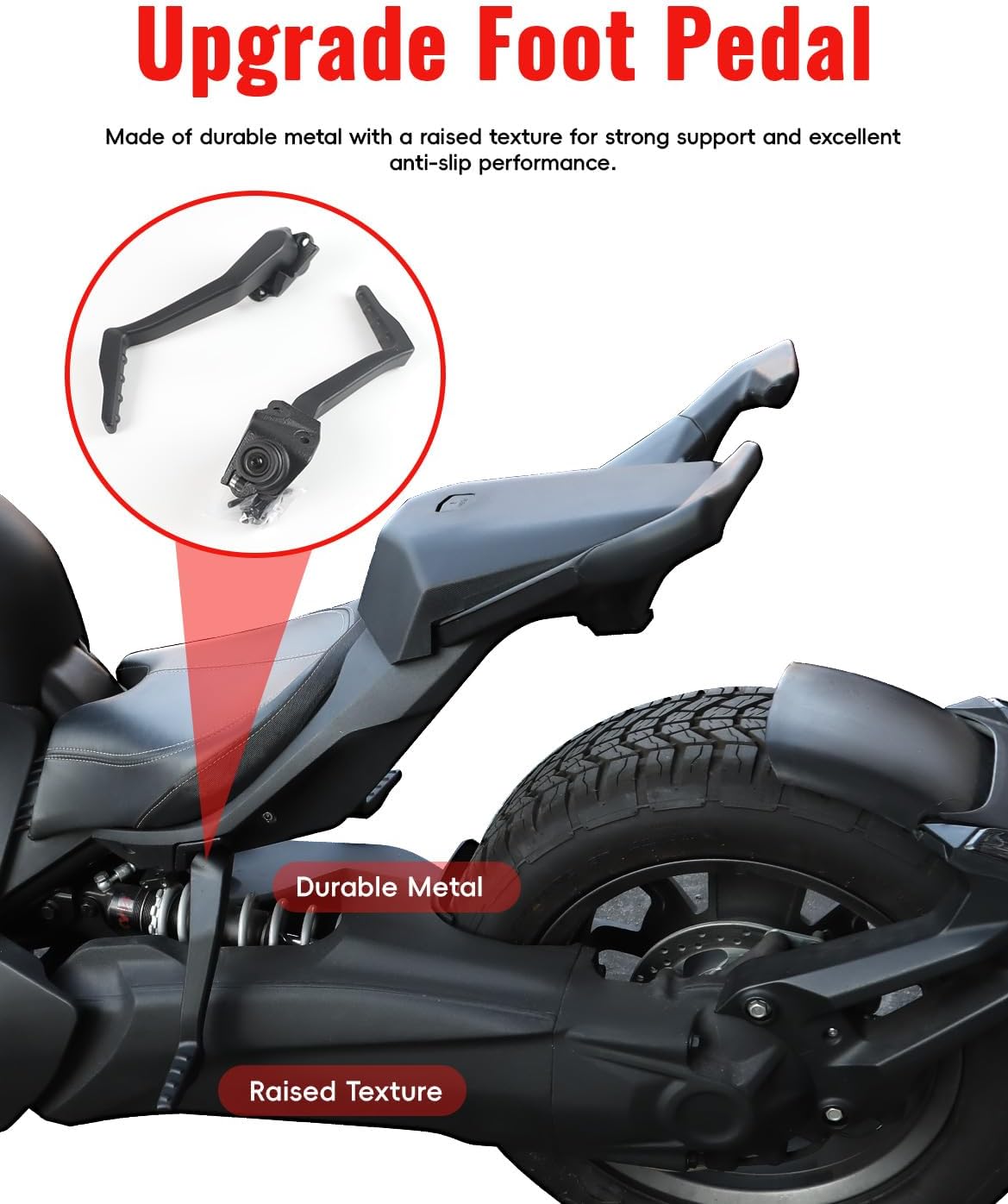 2-Up Rear Passenger Seat with Foot Pegs for Ryker Accessories, Rear Seat with Grab Handles Foot Pedals for Can-Am Ryker 900, 600 All Models, Replaces #219400842, Requires MAX Mount #219400800