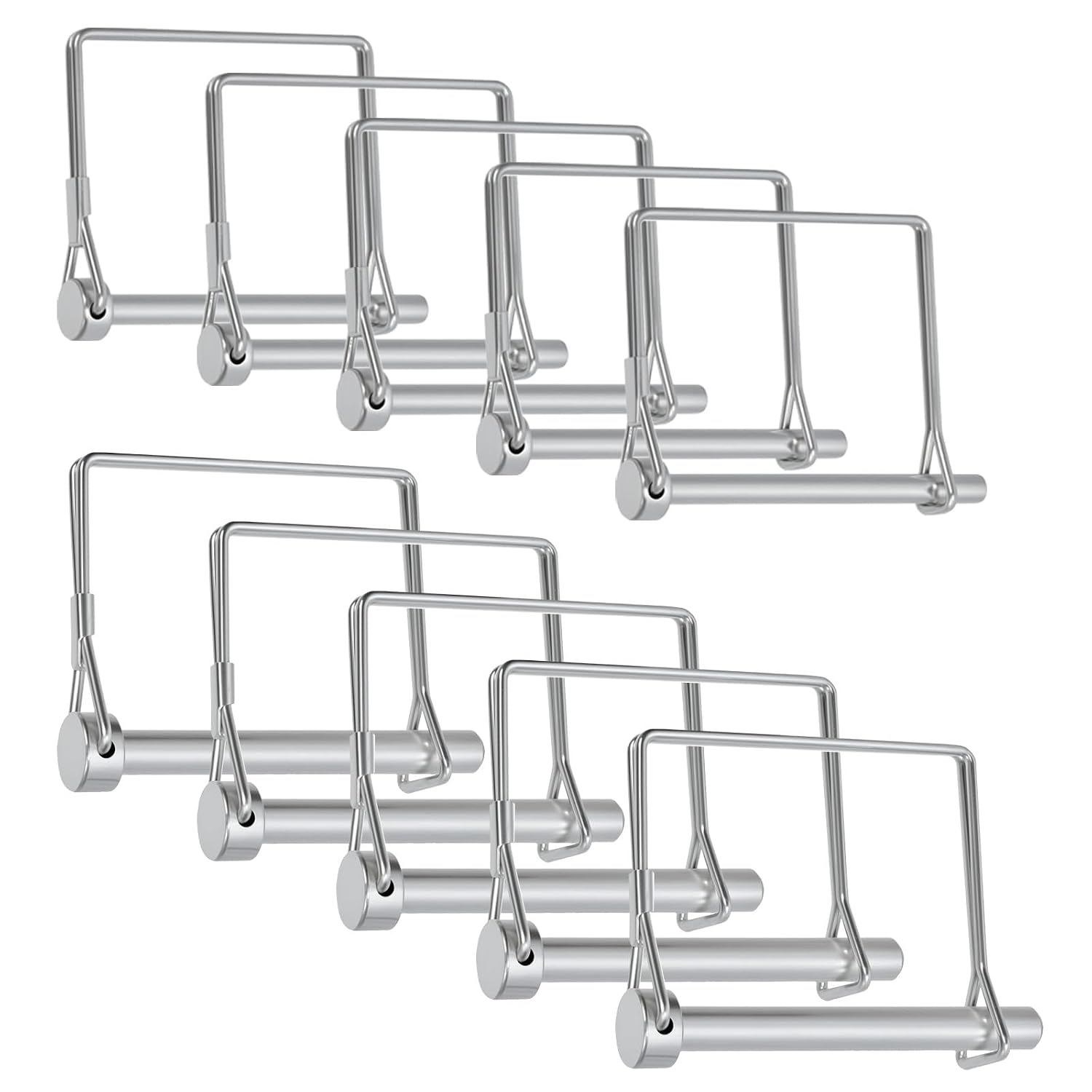 Swpeet 10Pcs 2Sizes 1/4" 5/16" Square Carbon Steel Trailer Coupler Pin Assortment Kit, Zinc Plated Heavy Duty Wire Lock Pin, PTO Shaft Hitch Pin for Farm Trailers, Towing, Lawn Equipment